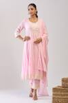 Buy_Samyukta Singhania_Pink Cotton Embroidery Round Neck Mulmul Anarkali Suit Set_at_Aza_Fashions