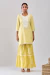 Samyukta Singhania Yellow Cotton Embroidery Round Neck Kurta Sharara Set at Aza Fashions Samyukta Singhania_Yellow Cotton Embroidery Round Neck Kurta Sharara Set _at_Aza_Fashions
