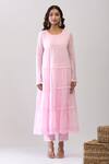 Samyukta Singhania_Pink Cotton Embroidery Round Neck Mulmul Anarkali Set_Online_at_Aza_Fashions