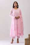 Buy_Samyukta Singhania_Pink Cotton Embroidery Round Neck Mulmul Anarkali Set_at_Aza_Fashions