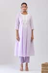 Buy_Samyukta Singhania_Purple Cotton Embroidery Round Neck Lavender Mulmul Anarkali Set _Online_at_Aza_Fashions