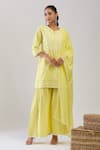 Shop_Samyukta Singhania_Yellow Cotton, Jacquard Embroidery Round Neck Weave Sharara Set _at_Aza_Fashions