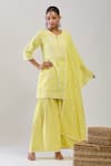 Shop_Samyukta Singhania_Yellow Cotton, Jacquard Embroidery Round Neck Weave Sharara Set _Online_at_Aza_Fashions