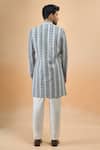 Shop_Arihant Rai Sinha_Gray Rayon, Silk Embroidery Grey And Blue Thread Sherwani Set _at_Aza_Fashions