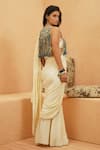 Shop_Sva By Sonam & Paras Modi_Ivory Silk Beads, Fringe Round Neck Embellished Pre-draped Saree Set _at_Aza_Fashions