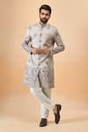 Buy_Arihant Rai Sinha_Gray Silk Embroidery Grey Thread Sherwani Set _at_Aza_Fashions