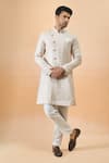 Shop_Arihant Rai Sinha_Off White Jacquard, Silk Designer And Pink Sherwani Set _Online_at_Aza_Fashions