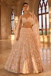 Buy_Seema Gujral_Multi Color Net Beads, Applique, Sequins, Pearls Three-dimensional Lehenga Set _at_Aza_Fashions