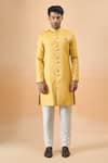 Buy_Arihant Rai Sinha_Yellow Jacquard Sherwani And White Pant Set _Online_at_Aza_Fashions