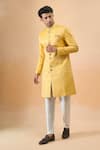 Shop_Arihant Rai Sinha_Yellow Jacquard Sherwani And White Pant Set _Online_at_Aza_Fashions