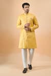 Arihant Rai Sinha_Yellow Jacquard Sherwani And White Pant Set _at_Aza_Fashions