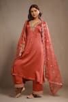 Shop_Sonali Methi_Rust Satin, Organza Embroidery Round Neck Orange Kurta Set _Online_at_Aza_Fashions