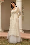 Buy_Amrta By Guneet Kondal_White Silk, Chanderi, Tulle Zari, Embroidery Round Neck Hand Kurta Skirt Set _at_Aza_Fashions