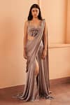 Buy_Amrta By Guneet Kondal_Grey Satin, Viscose Sequins, Beads Hand Embroidered Corset Blouse With Skirt _at_Aza_Fashions