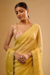 Label Niti Bothra_Yellow Organza Mirrors, Applique Square Neck Saree Set _Online_at_Aza_Fashions