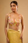 Buy_Label Niti Bothra_Yellow Organza Mirrors, Applique Square Neck Saree Set _Online_at_Aza_Fashions