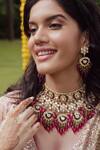 Buy_Studio6 Jewels_Pink Beads Floral Moon Kundan Necklace Set_at_Aza_Fashions
