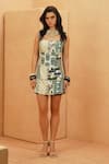 Buy_Sva By Sonam & Paras Modi_Multi Color Crepe Square Neck Patchwork Mini Dress _at_Aza_Fashions