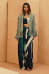 Buy_Sva By Sonam & Paras Modi_Blue Open Neck Midnight Cape Jacket _at_Aza_Fashions