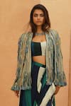 Sva By Sonam & Paras Modi_Blue Open Neck Midnight Cape Jacket _Online_at_Aza_Fashions
