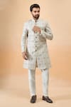 Buy_Arihant Rai Sinha_Cream Silk, Acrylic Embroidery Sherwani Set _at_Aza_Fashions