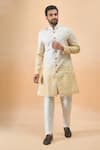 Buy_Arihant Rai Sinha_Cream Silk Embroidery And Yellow Sherwani Set _at_Aza_Fashions