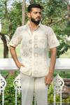 Buy_Raas Life_Cream Cotton Cut Work Geometry Embroidered Shirt _Online_at_Aza_Fashions