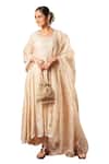 Buy_Sonali Methi_Off White Chanderi Pearls, Embroidery Round Neck Hand Anarkali Set _at_Aza_Fashions