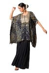 Shop_Sonali Methi_Blue Chinon, Crepe Tassels Round Neck Bandhani Kaftan And Sharara Set _at_Aza_Fashions