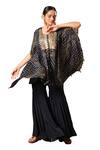 Sonali Methi_Blue Chinon, Crepe Tassels Round Neck Bandhani Kaftan And Sharara Set _Online_at_Aza_Fashions