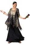 Shop_Sonali Methi_Blue Chinon, Crepe Tassels Round Neck Bandhani Kaftan And Sharara Set _Online_at_Aza_Fashions