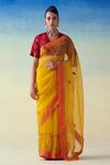 Shop_Janki India_Yellow Organza, Cotton Embroidery Hand Saree Set _Online_at_Aza_Fashions