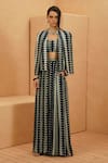 Buy_Sva By Sonam & Paras Modi_Blue Crepe Open , Round Embellished Cape Jacket Set _at_Aza_Fashions
