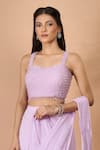 Shop_Aariyana Couture_Lavender Georgette Beads Sweetheart Neck Pre-draped Saree Set _Online_at_Aza_Fashions