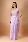 Buy_Aariyana Couture_Lavender Georgette Beads Sweetheart Neck Pre-draped Saree Set 