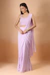 Buy_Aariyana Couture_Lavender Georgette Beads Sweetheart Neck Pre-draped Saree Set _at_Aza_Fashions