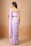 Aariyana Couture_Lavender Georgette Beads Sweetheart Neck Pre-draped Saree Set _Online_at_Aza_Fashions