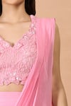 Shop_Aariyana Couture_Pink Georgette Sequins, Embroidery V-neck Pre-draped Saree And Blouse Set _Online_at_Aza_Fashions