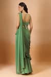 Aariyana Couture_Green Georgette Sequins, Embroidery, Beads Plunge Pre-draped Saree With Blouse _Online_at_Aza_Fashions