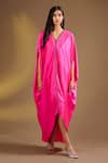 Buy_Ajiesh Oberoi_Pink Silk V-neck Fuschia Luxe Kaftan _at_Aza_Fashions