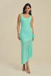 Buy_Label Frow_Green Lycra, Net Fabric Flowers Round Neck Joy Asymmetrical Dress _at_Aza_Fashions