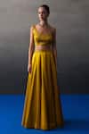 Angad Singh_Mustard Satin, Silk Sequins, Beads, Embroidery Round Neck Festive Lehenga Set _Online_at_Aza_Fashions