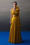 Buy_Angad Singh_Mustard Satin, Silk Sequins, Beads, Embroidery Round Neck Festive Lehenga Set _at_Aza_Fashions