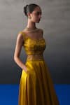 Shop_Angad Singh_Mustard Satin, Silk Sequins, Beads, Embroidery Round Neck Festive Lehenga Set _Online_at_Aza_Fashions