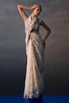 Angad Singh_Ivory Chantelle Sequins, Beads Round Neck Sangeet Saree Set _Online_at_Aza_Fashions