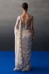 Shop_Angad Singh_Ivory Chantelle Sequins, Beads Round Neck Sangeet Saree Set _at_Aza_Fashions
