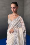 Buy_Angad Singh_Ivory Chantelle Sequins, Beads Round Neck Sangeet Saree Set 