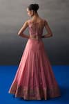 Shop_Angad Singh_Peach Brocade Sequins, Zari Round Neck Gajri Banarasi Festive Lehenga Set _at_Aza_Fashions