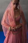 Buy_Angad Singh_Peach Brocade Sequins, Zari Round Neck Gajri Banarasi Festive Lehenga Set 
