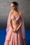 Angad Singh_Pink Brocade Sequins, Embroidery V-neck Banarasi Festive Lehenga Set _Online_at_Aza_Fashions